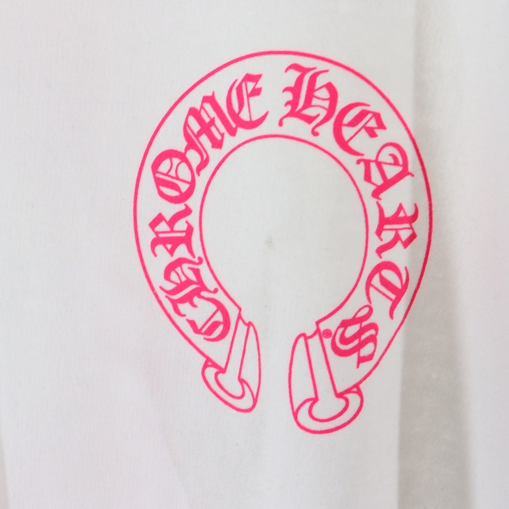 CHROME HEARTS(クロムハーツ) バックホースシュー 袖フローラル ピンクプリント パーカー プルオーバー ホワイト