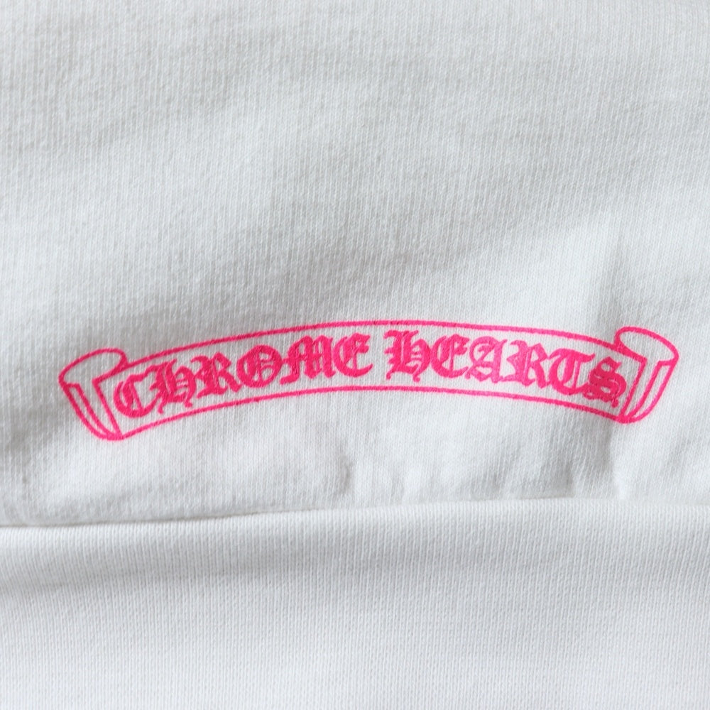 CHROME HEARTS(クロムハーツ) バックホースシュー 袖フローラル ピンクプリント パーカー プルオーバー ホワイト