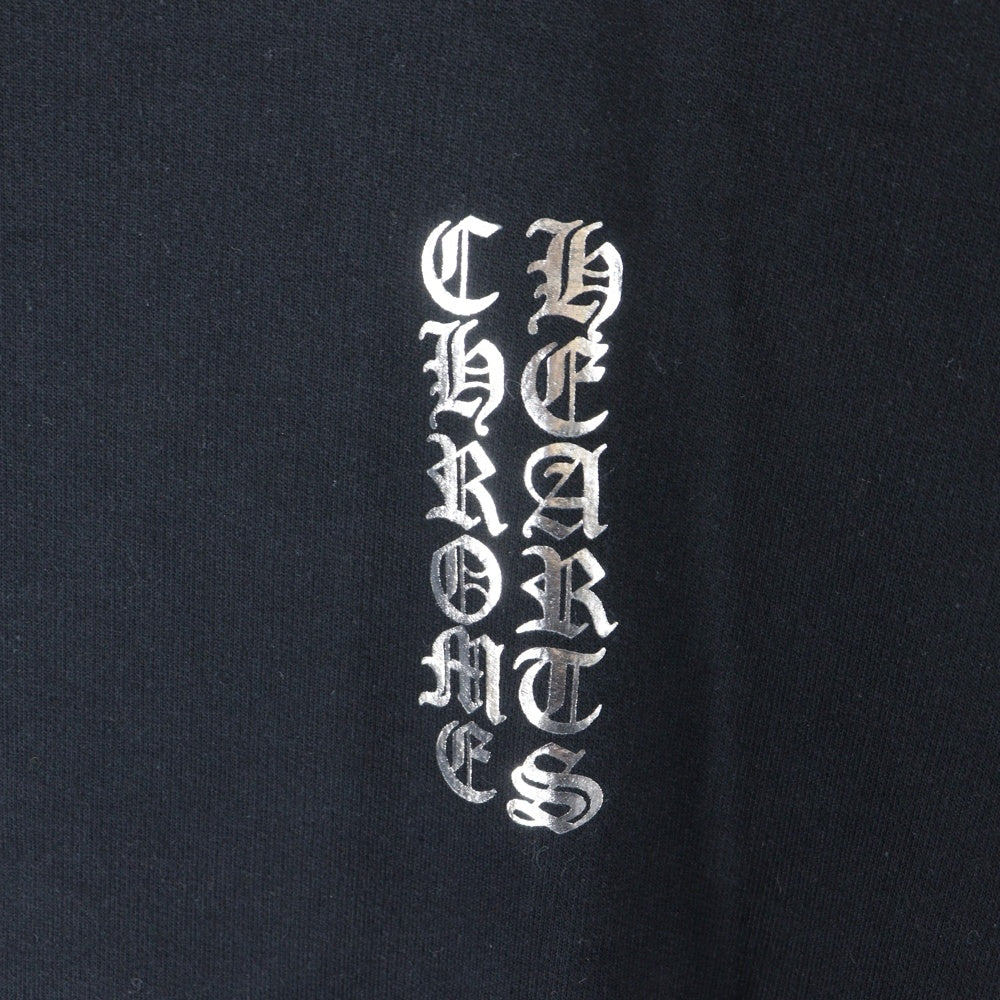 CHROME HEARTS(クロムハーツ) SWTSHRT PLVR 袖ロゴ シルバーメタリックプリント プルオーバーフーディ パーカー ブラック