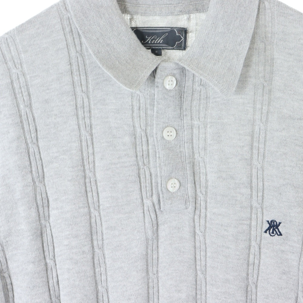 KITH(キス) 25SS Tilden Polo チルデン ロゴ刺繍 半袖ニットポロシャツ グレー 25-071-060-0029-2-0