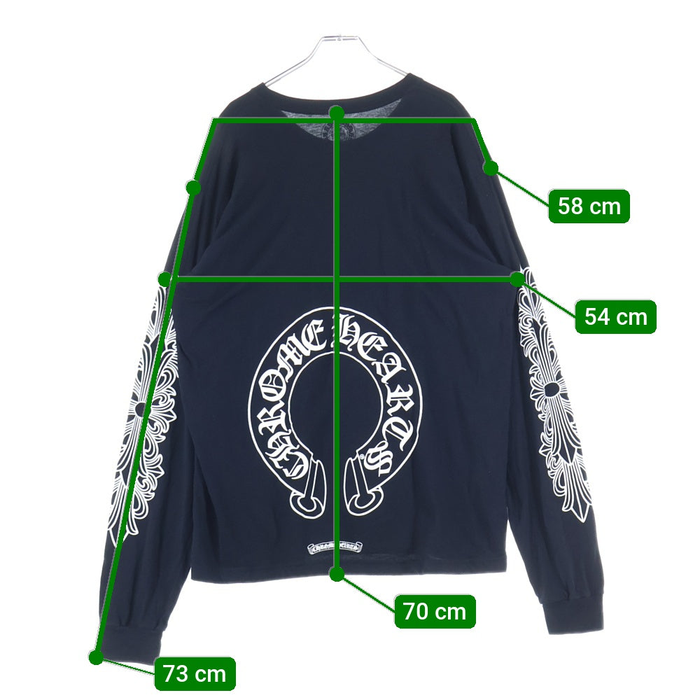CHROME HEARTS(クロムハーツ) FLRL CRS HORSESHOE L/S バックホースシュー 袖フローラル ロングスリーブカットソー 長袖Tシャツ ロンT ブラック