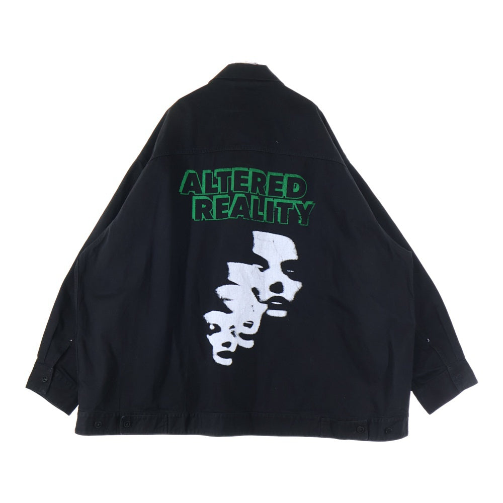 RAF SIMONS(ラフシモンズ) 22AW DENIM JACKET WITH LEATHER PATCH デニムジャケットウィズレザーパッチ バックプリント オーバーサイズ ブラック 222-723