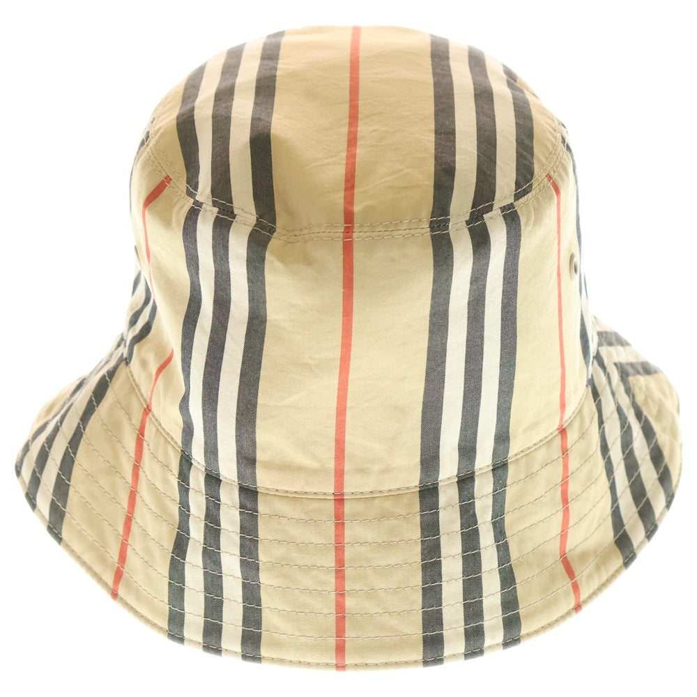 BURBERRY(バーバリー) ノバチェック総柄 ロゴプリント リバーシブル ナイロン バケットハット 帽子 ブラック/ベージュ 8064349