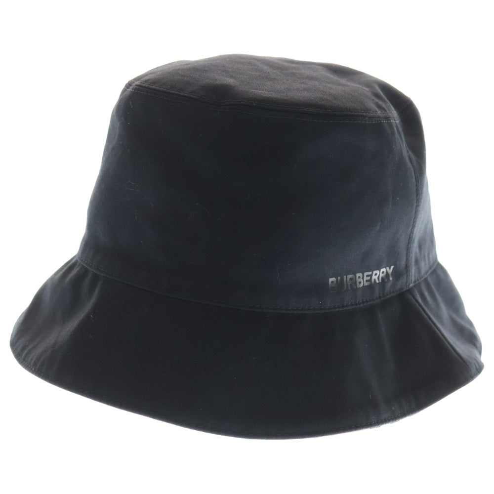 BURBERRY(バーバリー) ノバチェック総柄 ロゴプリント リバーシブル ナイロン バケットハット 帽子 ブラック/ベージュ 8064349