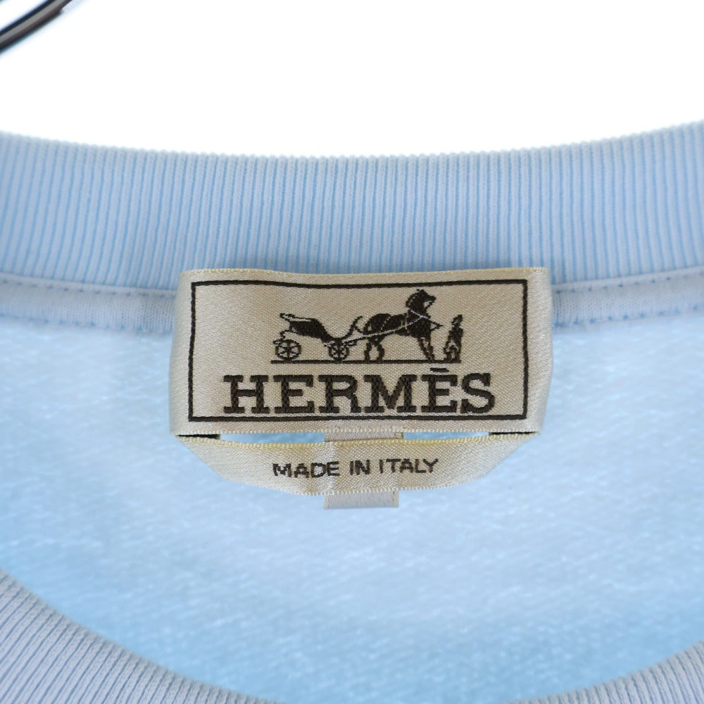 HERMES(エルメス) サイドステッチ ポケット付き クルーネックスウェット ライトブルー