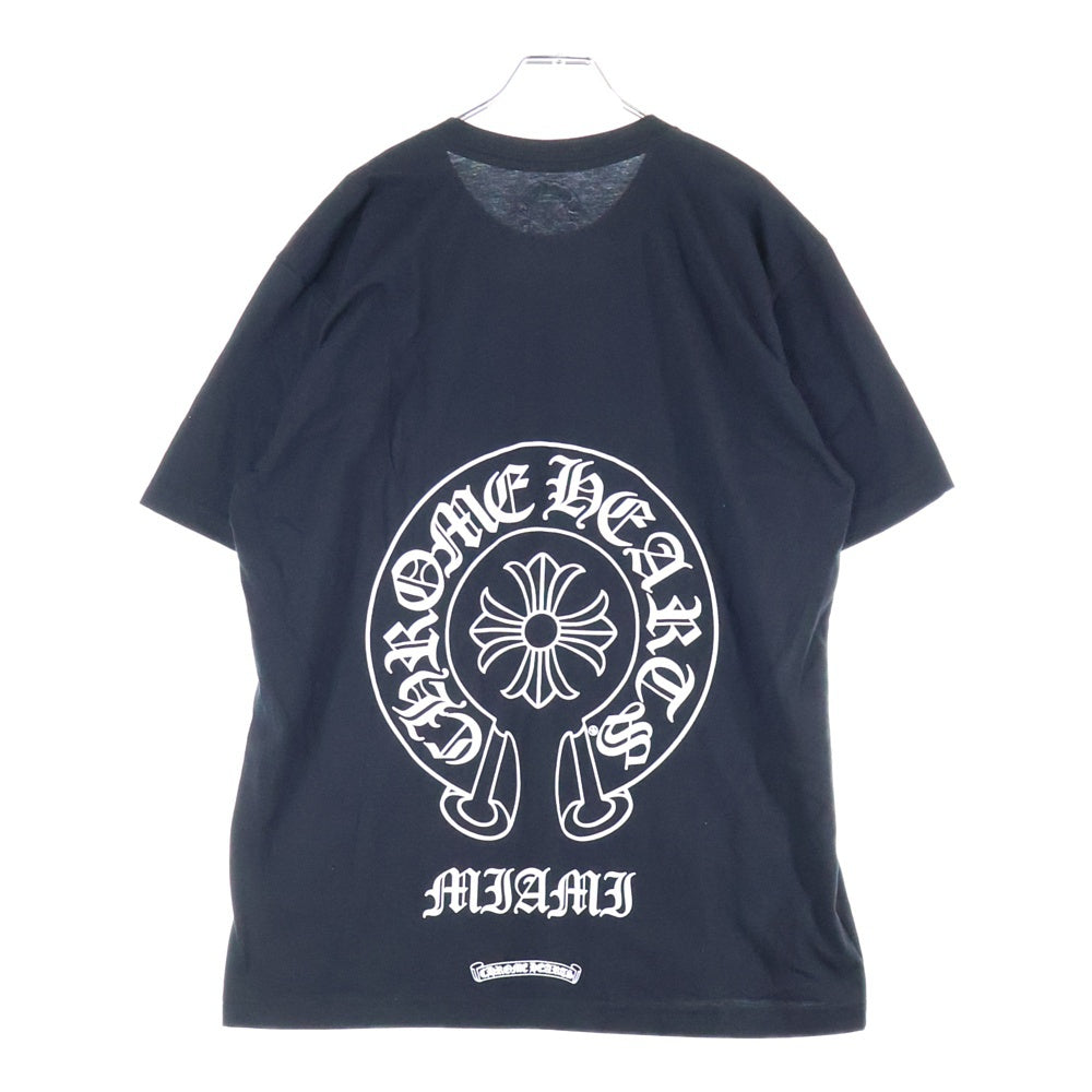 CHROME HEARTS(クロムハーツ) マイアミ限定 バックホースシュー プリント 半袖 クルーネック Tシャツ ブラック