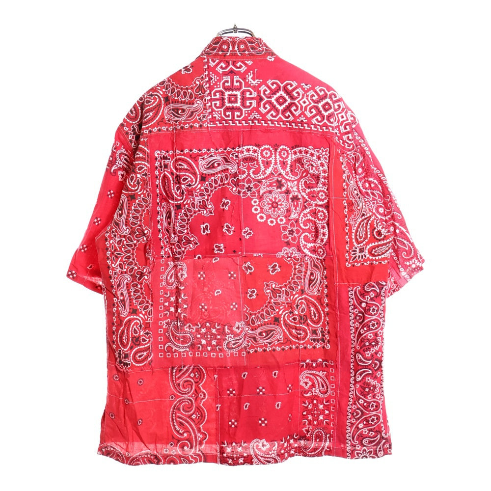 MIYAGIHIDETAKA(ミヤギヒデタカ) ペイズリー バンダナ柄 半袖シャツ 胸ポケット 再構築 半袖 襟付きシャツ レッド