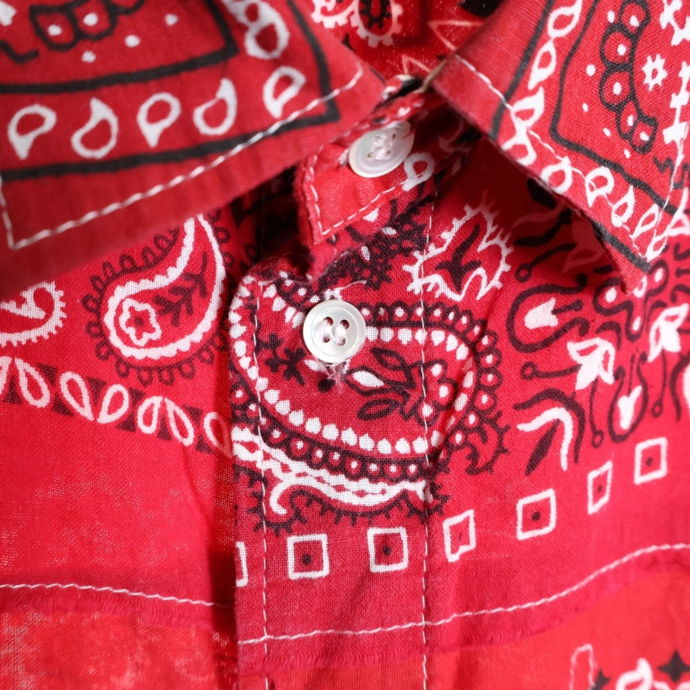MIYAGIHIDETAKA(ミヤギヒデタカ) ペイズリー バンダナ柄 半袖シャツ 胸ポケット 再構築 半袖 襟付きシャツ レッド