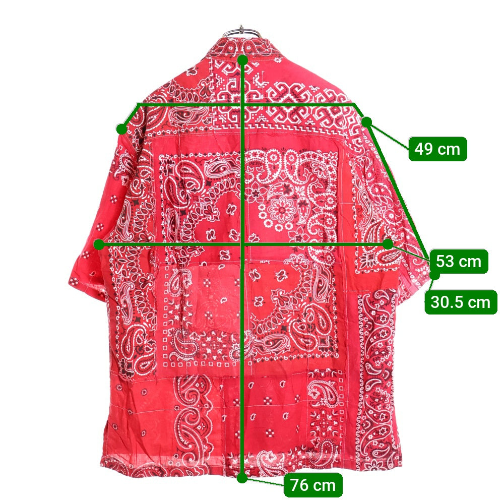 MIYAGIHIDETAKA(ミヤギヒデタカ) ペイズリー バンダナ柄 半袖シャツ 胸ポケット 再構築 半袖 襟付きシャツ レッド