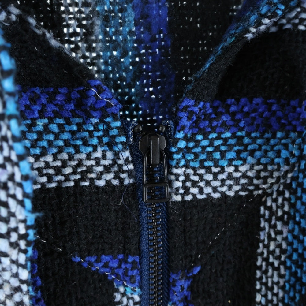 TALKING ABOUT THE ABSTRACTION(トーキング アバウト ザ アブストラクション) ストライプ柄 ジップアップ メキシカンパーカー ブラック/ブルー