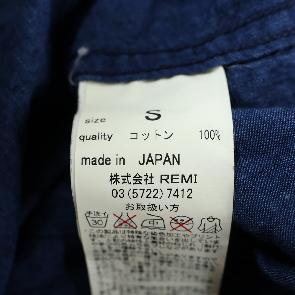 REMI RELIEF(レミ レリーフ) スタッズ付き ロング丈 ドローコード付き 長袖 デニムシャツ インディゴ