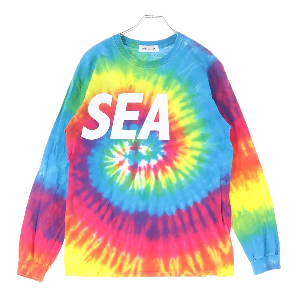 WIND AND SEA(ウィンダンシー) タイダイ サイケデリック ロゴプリント 長袖 クルーネック Tシャツ カットソー ロンT マルチカラー