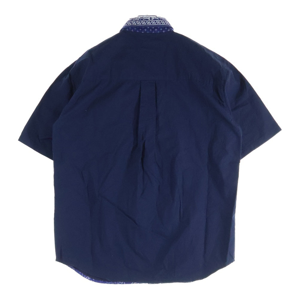 TALKING ABOUT THE ABSTRACTION(トーキング アバウト ザ アブストラクション) ペイズリー柄 半袖 コットン シャツ バンダナ 切り返し ブルー