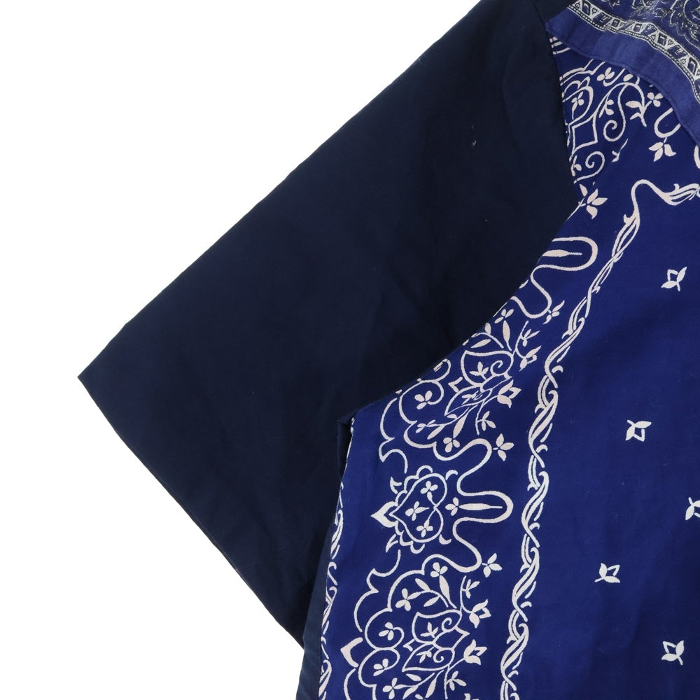 TALKING ABOUT THE ABSTRACTION(トーキング アバウト ザ アブストラクション) ペイズリー柄 半袖 コットン シャツ バンダナ 切り返し ブルー