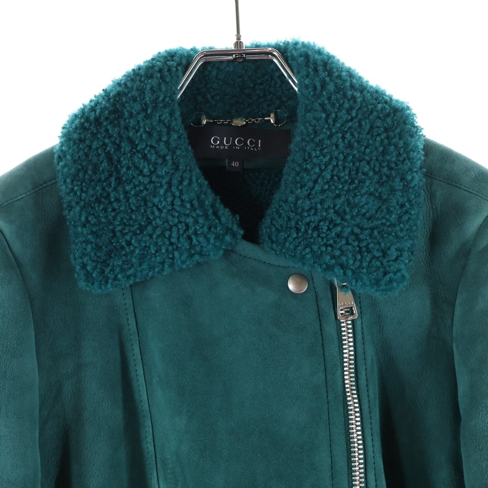 GUCCI(グッチ) ムートン ダブル ライダース ジャケット ラムレザー 裏ボア レディース グリーン 390104