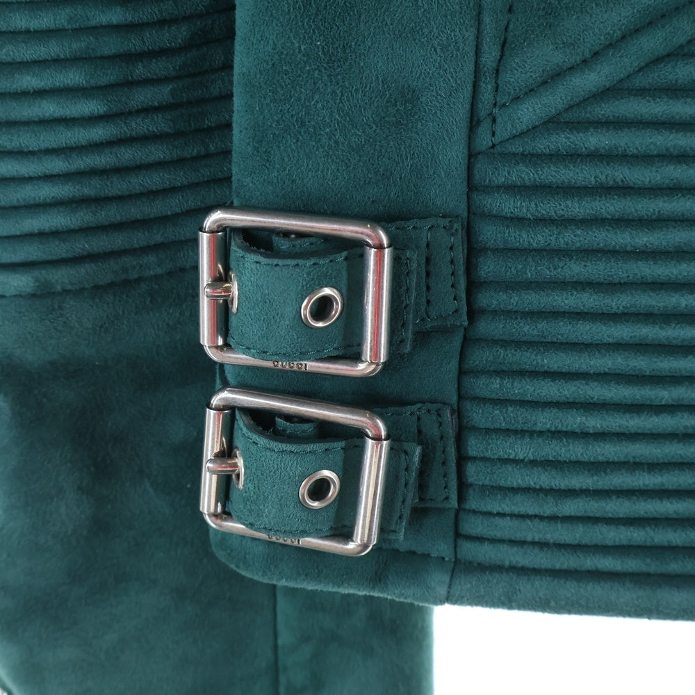 GUCCI(グッチ) ムートン ダブル ライダース ジャケット ラムレザー 裏ボア レディース グリーン 390104
