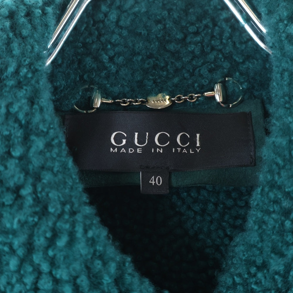 GUCCI(グッチ) ムートン ダブル ライダース ジャケット ラムレザー 裏ボア レディース グリーン 390104