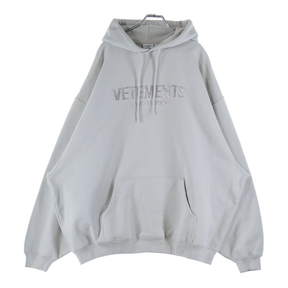 VETEMENTS(ヴェトモン) 23AW クリスタルロゴ パーカー プルオーバー ラインストーン オーバーサイズ グレー