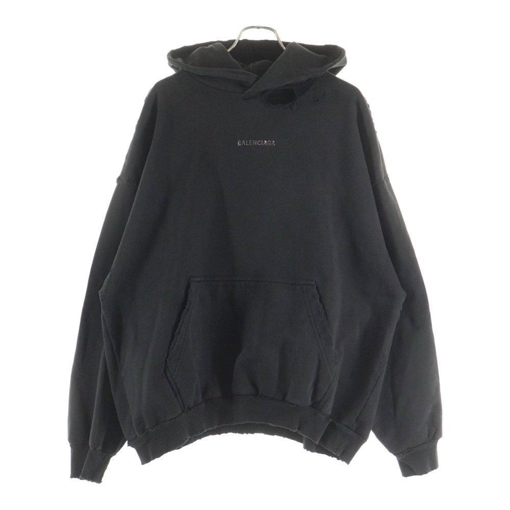 BALENCIAGA(バレンシアガ) Back Cropped Hoodie プルオーバーパーカー ラインストーンロゴ オーバーサイズ ブラック 767877 TQVY1 1083