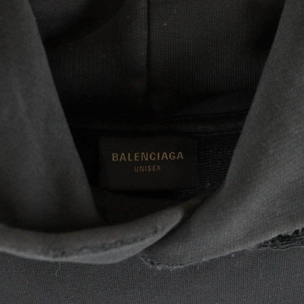 BALENCIAGA(バレンシアガ) Back Cropped Hoodie プルオーバーパーカー ラインストーンロゴ オーバーサイズ ブラック 767877 TQVY1 1083