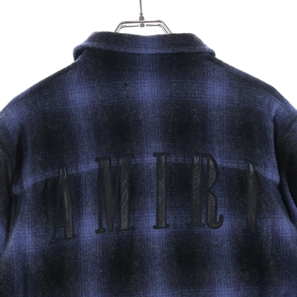 AMIRI(アミリ) フランネルシャツ オンブレチェック ウール バックロゴ 長袖シャツ ネイビー