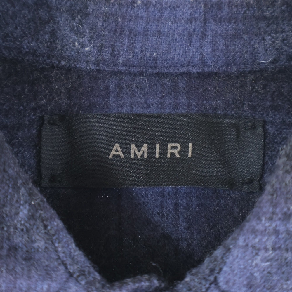 AMIRI(アミリ) フランネルシャツ オンブレチェック ウール バックロゴ 長袖シャツ ネイビー