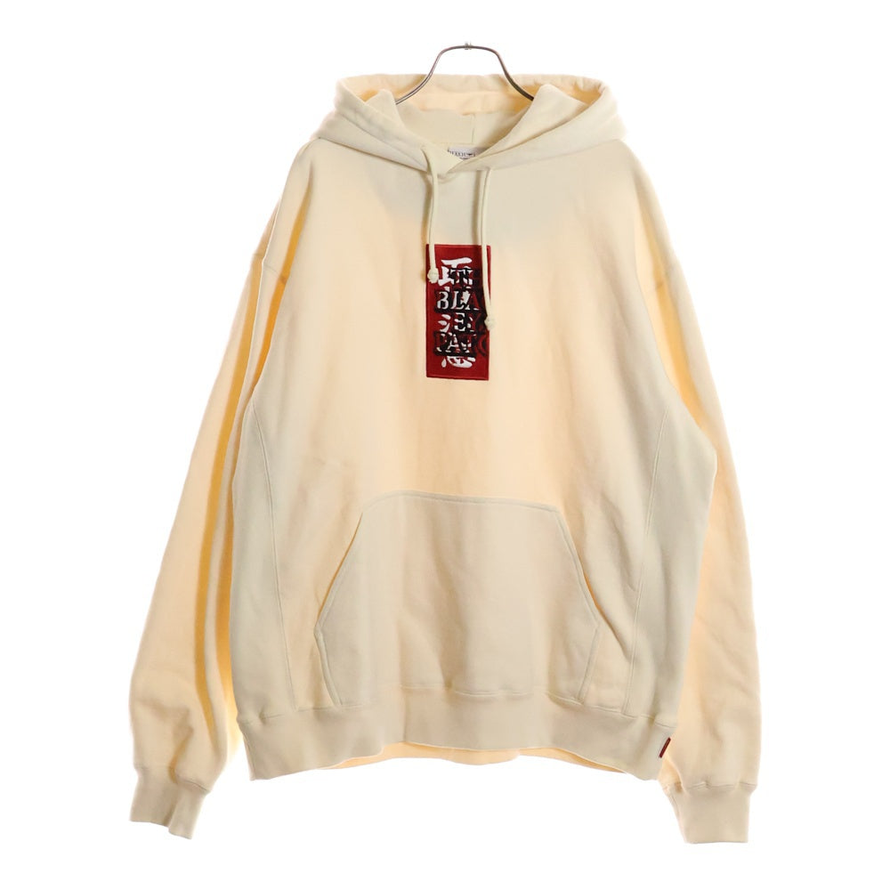 THE BLACK EYE PATCH(ブラックアイパッチ) LABEL HOODIE SWEATSHIRT 取扱注意刺繍 プルオーバーパーカー アイボリー