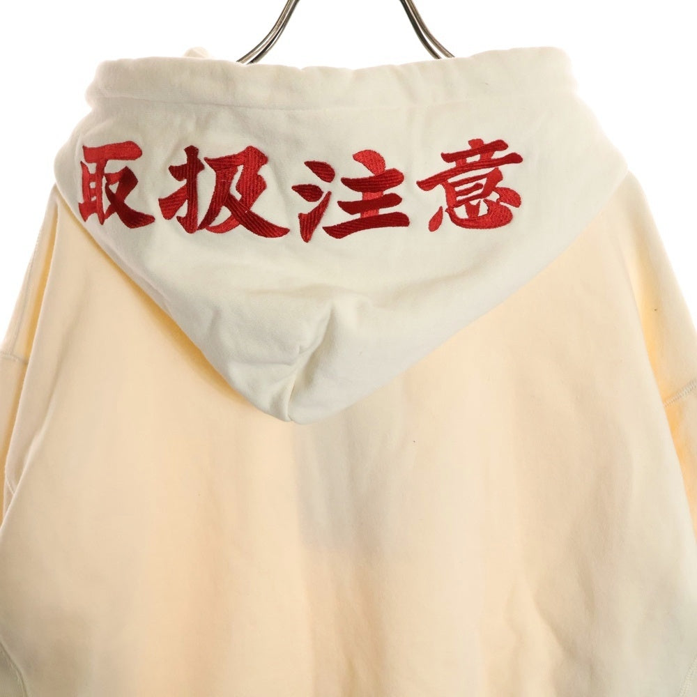 THE BLACK EYE PATCH(ブラックアイパッチ) LABEL HOODIE SWEATSHIRT 取扱注意刺繍 プルオーバーパーカー アイボリー