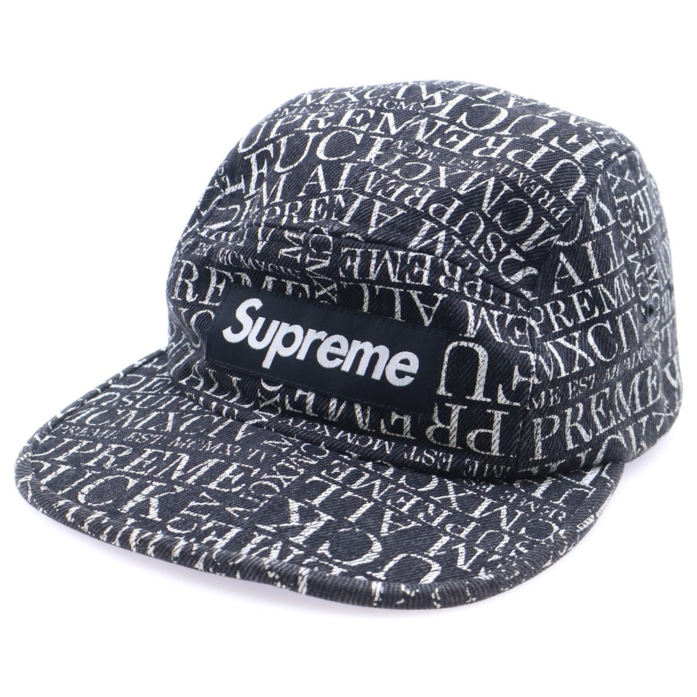 SUPREME(シュプリーム) 15AW Fuck ' Em All Denim Camp Cap ファック・エム・オール デニム キャンプキャップ 総柄 ボックスロゴ 帽子 ブラック/ホワイト