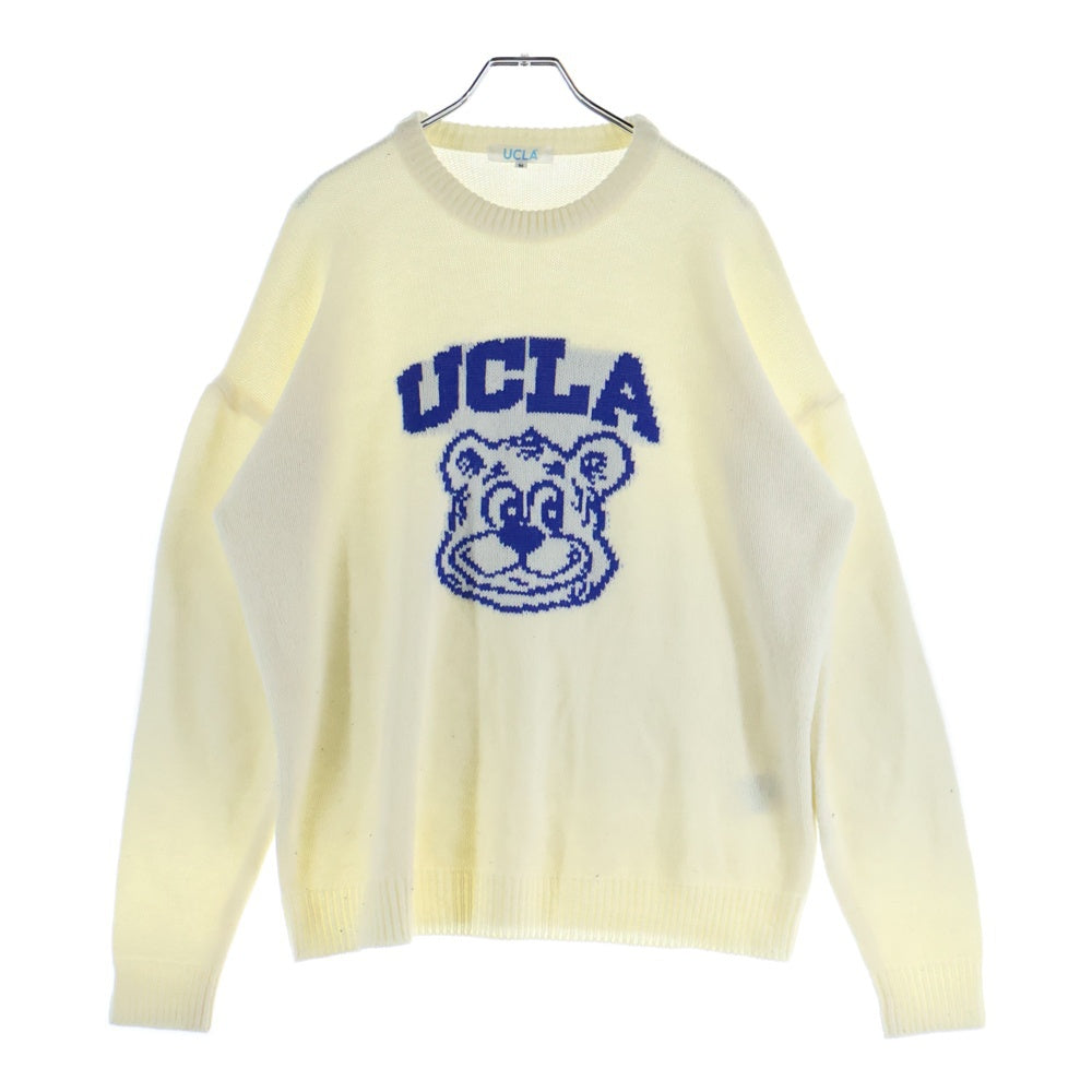 NO BRAND(ノーブランド) UCLA ベア柄 フロントロゴ クルーネック 長袖 ニット/セーター ホワイト N40-19600