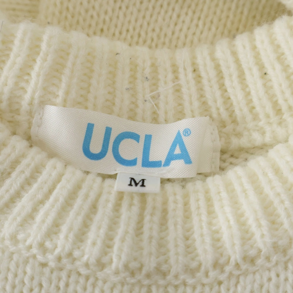 NO BRAND(ノーブランド) UCLA ベア柄 フロントロゴ クルーネック 長袖 ニット/セーター ホワイト N40-19600
