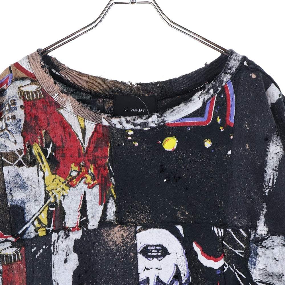 ZAC∴VARGAS(ザックバルガス) パッチワーク ダメージ加工 ショートスリーブカットソー 半袖Tシャツ マルチカラー