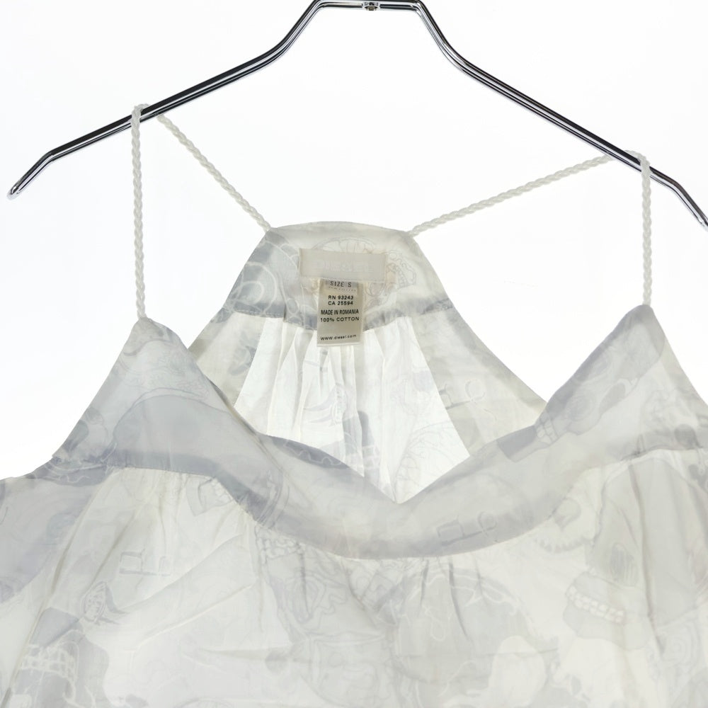 DIESEL(ディーゼル) スカル総柄 ドローコード付き ノースリーブ タンクトップ ホワイト レディース