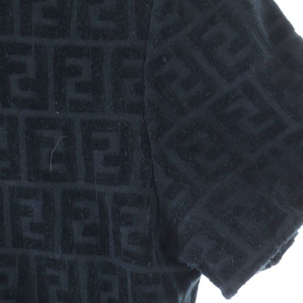 FENDI(フェンディ) ズッカ柄 ショート丈 クルーネック 半袖Tシャツ カットソー ブラック レディース