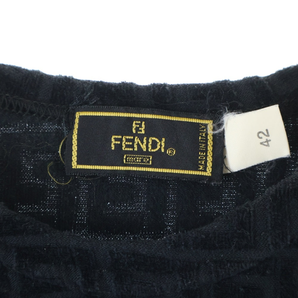 FENDI(フェンディ) ズッカ柄 ショート丈 クルーネック 半袖Tシャツ カットソー ブラック レディース