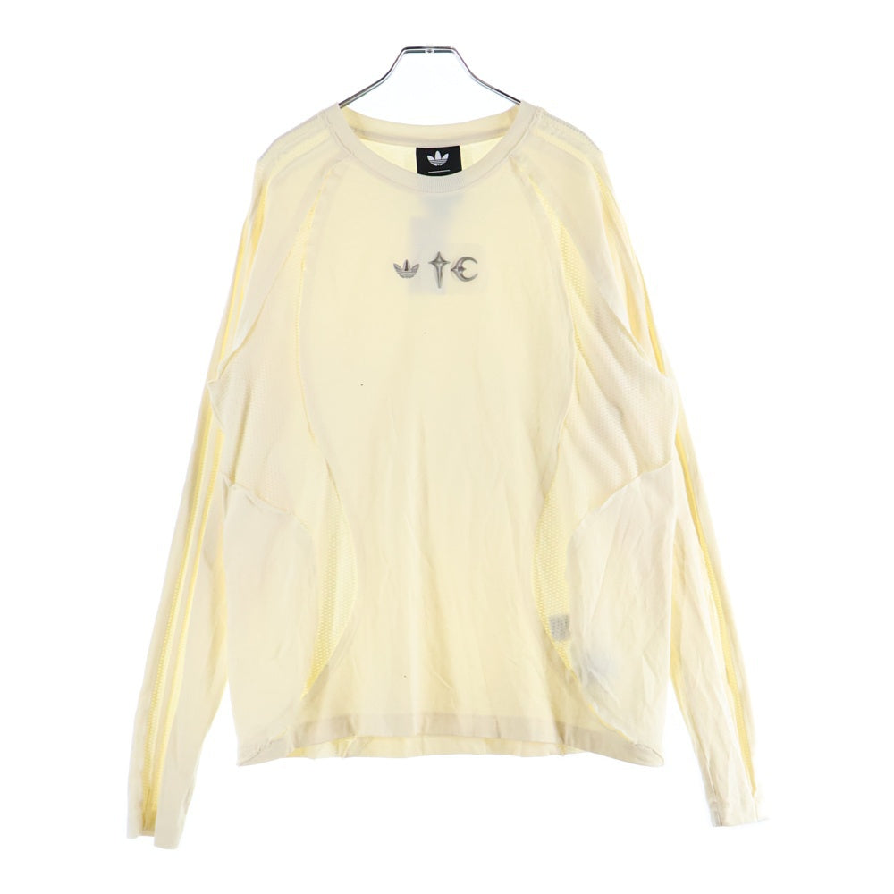 THUG CLUB(サグクラブ) ×adidas TEAMGEIST LONG SLEEVE T-SHIRT フロントロゴ刺繍 クルーネック 長袖Tシャツ アイボリー KC2198