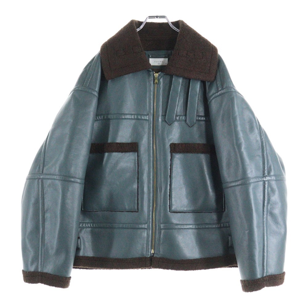 TAUPE(トープ) ムートン コンビ フェイクレザー ジャケット ブルー