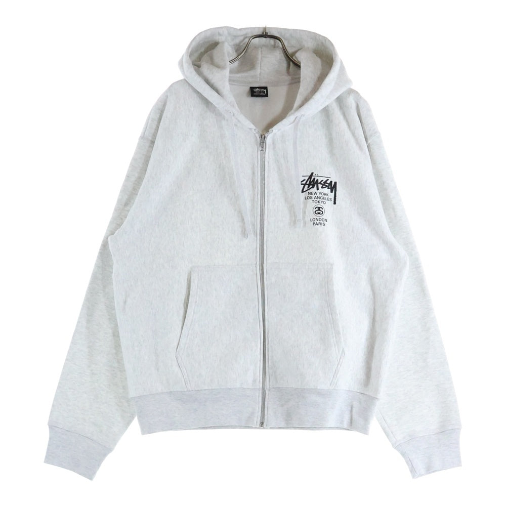 STUSSY(ステューシー) World Tour ワールドツアーロゴ バックプリント ジップアップパーカー フーディー グレー