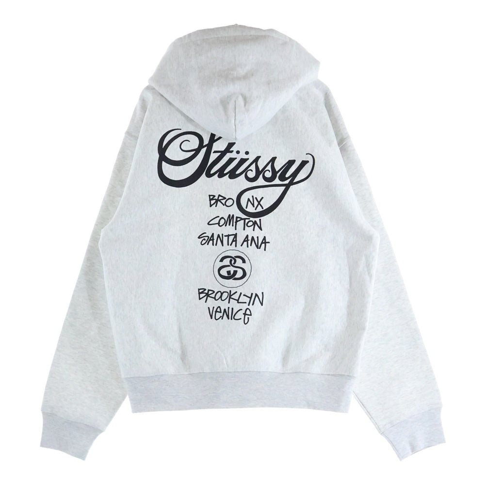 STUSSY(ステューシー) World Tour ワールドツアーロゴ バックプリント ジップアップパーカー フーディー グレー