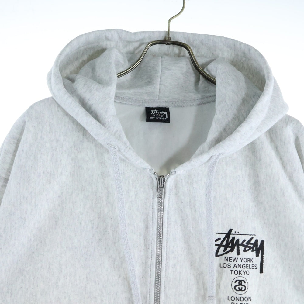 STUSSY(ステューシー) World Tour ワールドツアーロゴ バックプリント ジップアップパーカー フーディー グレー