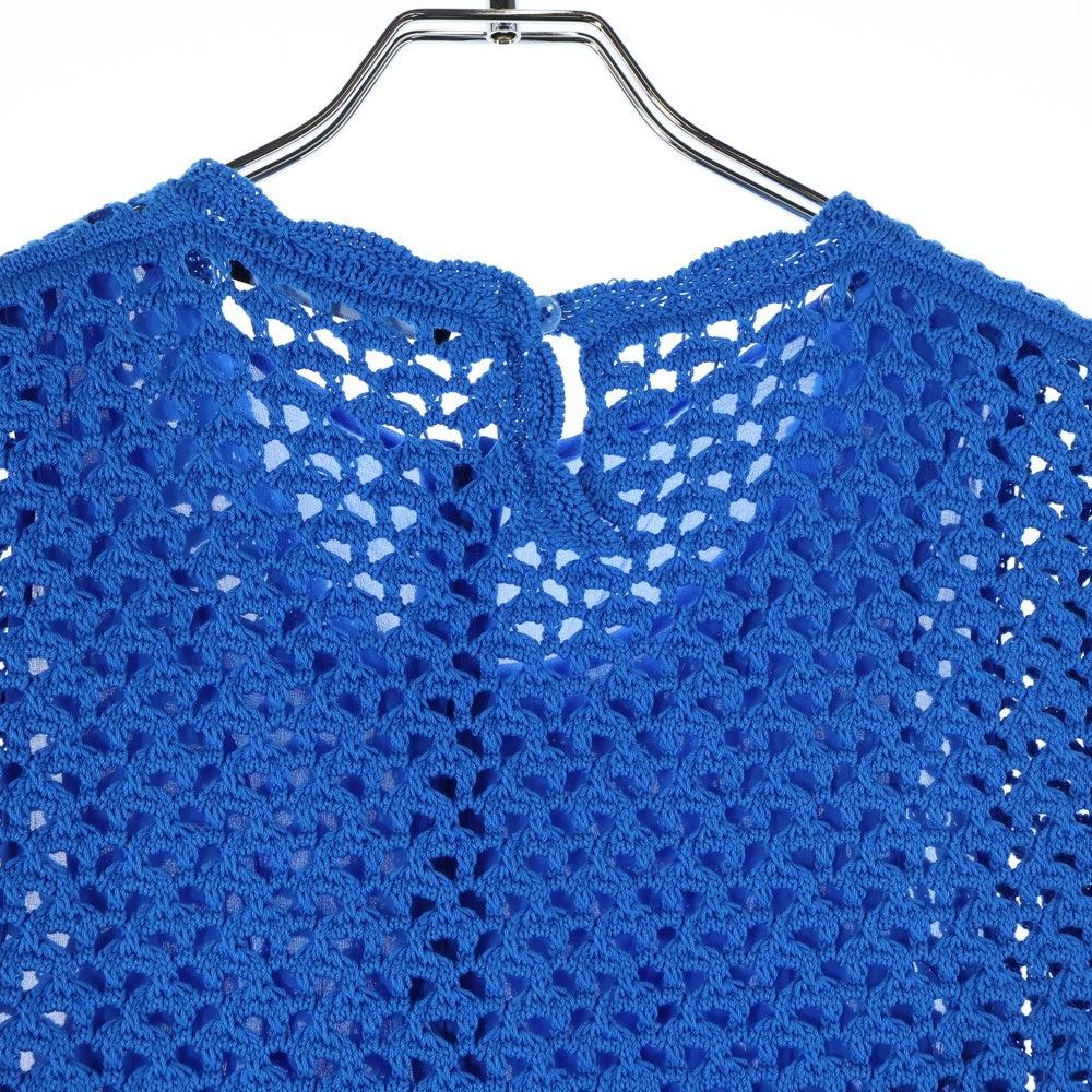 DOLCE & GABBANA(ドルチェアンドガッバーナ) メッシュステッチクロシェニット ノースリーブワンピース ミニドレス ブルー KD FXL43T レディース