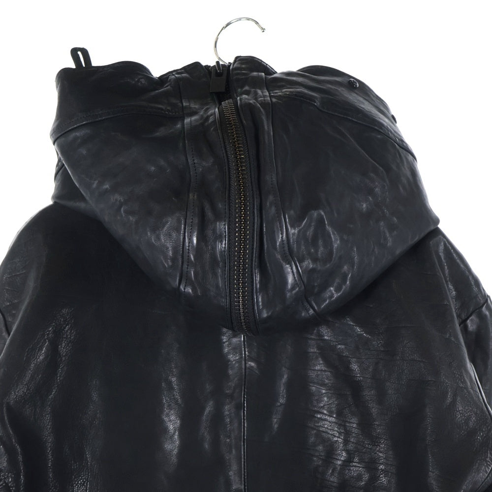 Yohji Yamamoto POUR HOMME(ヨウジヤマモト プールオム) 21AW ×BACKLASH バックラッシュ カウレザー フード取り外し可能 レザージャケット ブラック HX-J36-700