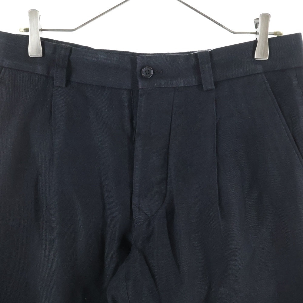 MARGARET HOWELL(マーガレットハウエル) ウールリネン 1タックスラックスパンツ ブラック 579-240415