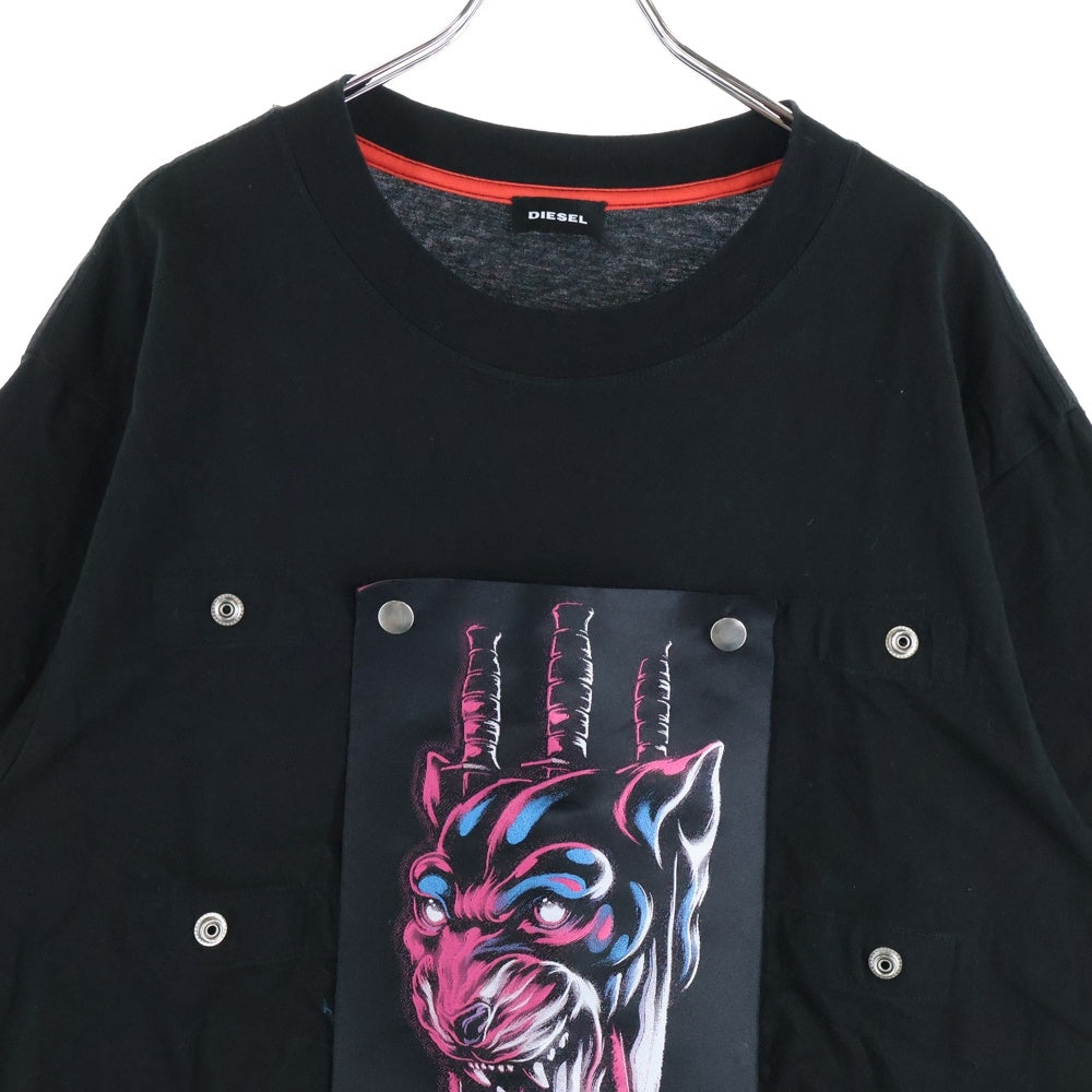 DIESEL(ディーゼル) スナップパッチデザイン 半袖Tシャツ クルーネックカットソー ブラック