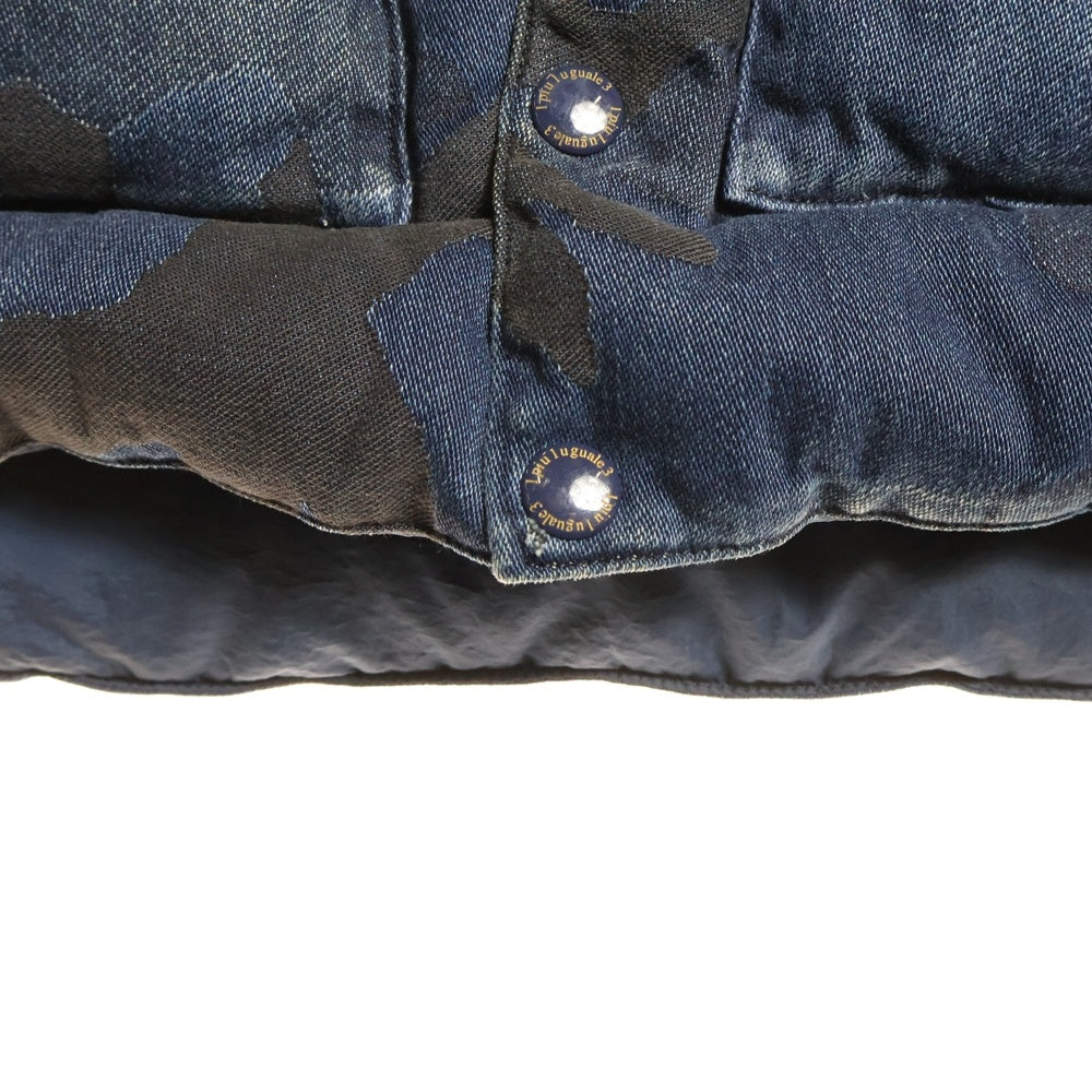 1 PIU 1 UGUALE 3 RELAX(ウノピゥウノウグァーレトレ) デニム ダウンベスト レザー切替し ダウンジャケット インディゴ カモフラ MRB171