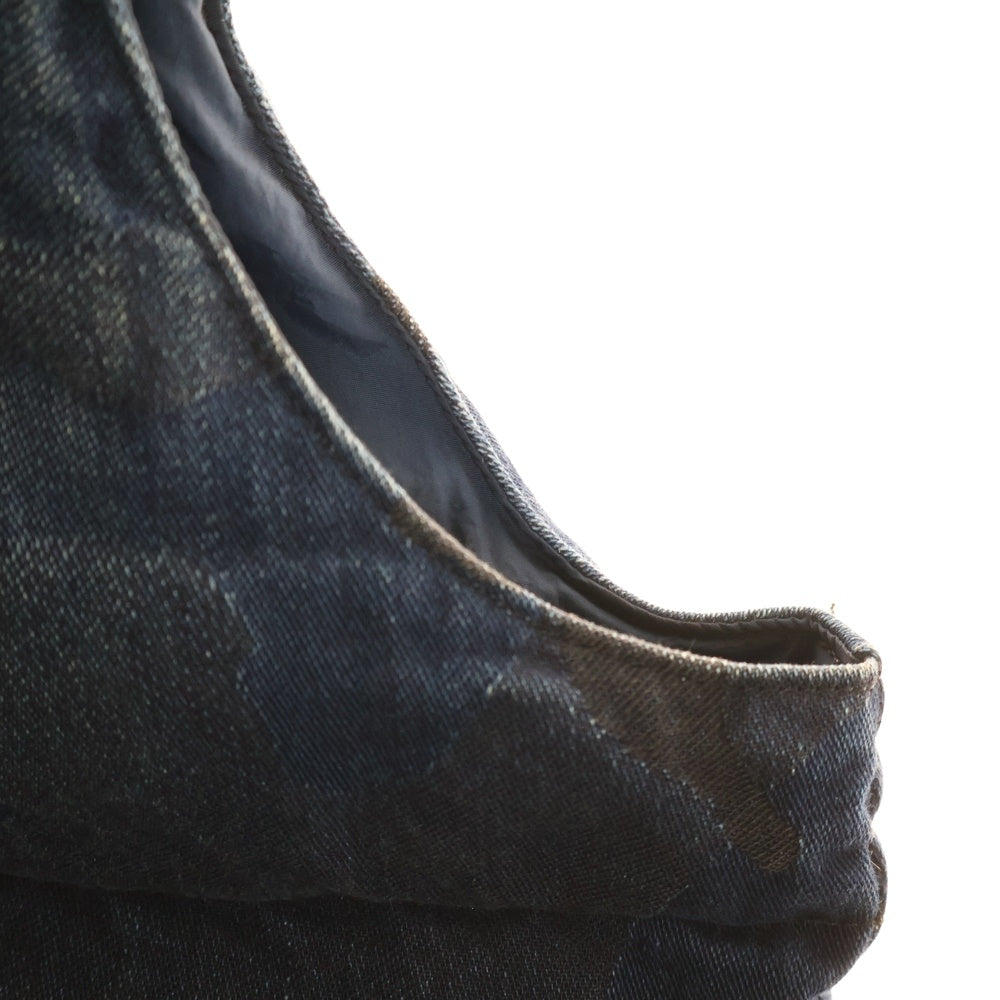 1 PIU 1 UGUALE 3 RELAX(ウノピゥウノウグァーレトレ) デニム ダウンベスト レザー切替し ダウンジャケット インディゴ カモフラ MRB171