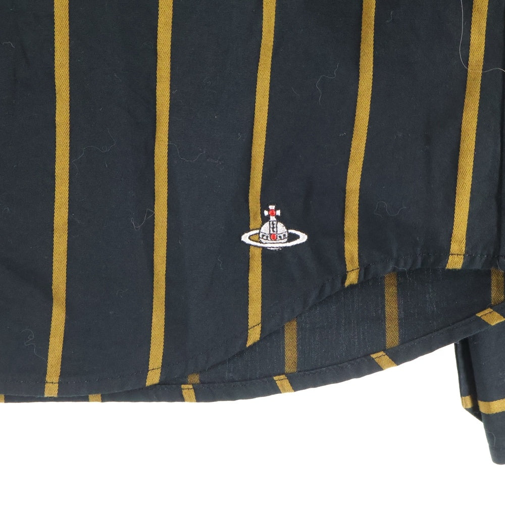 Vivienne Westwood Red Label(ヴィヴィアンウエストウッドレッドレーベル) フロントハートフリル装飾 ストライプバンドカラー長袖シャツ レディース ブラック 16-12-812011