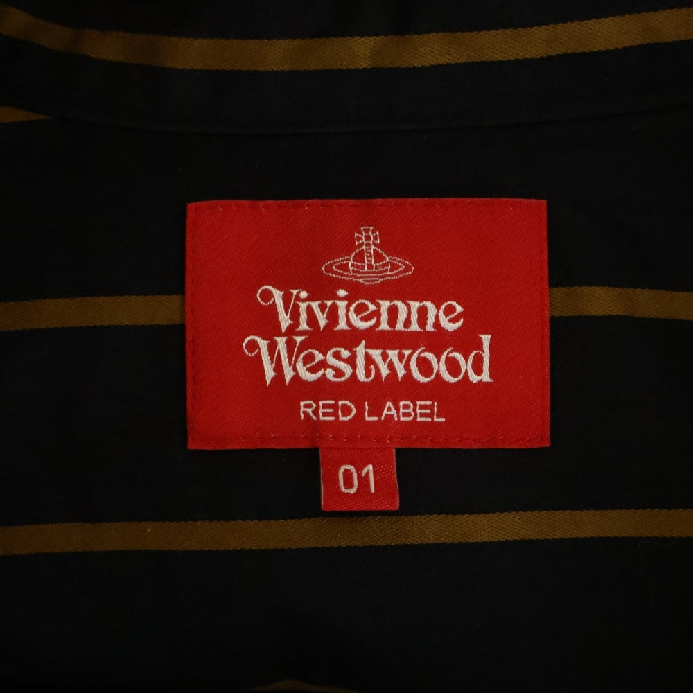 Vivienne Westwood Red Label(ヴィヴィアンウエストウッドレッドレーベル) フロントハートフリル装飾 ストライプバンドカラー長袖シャツ レディース ブラック 16-12-812011