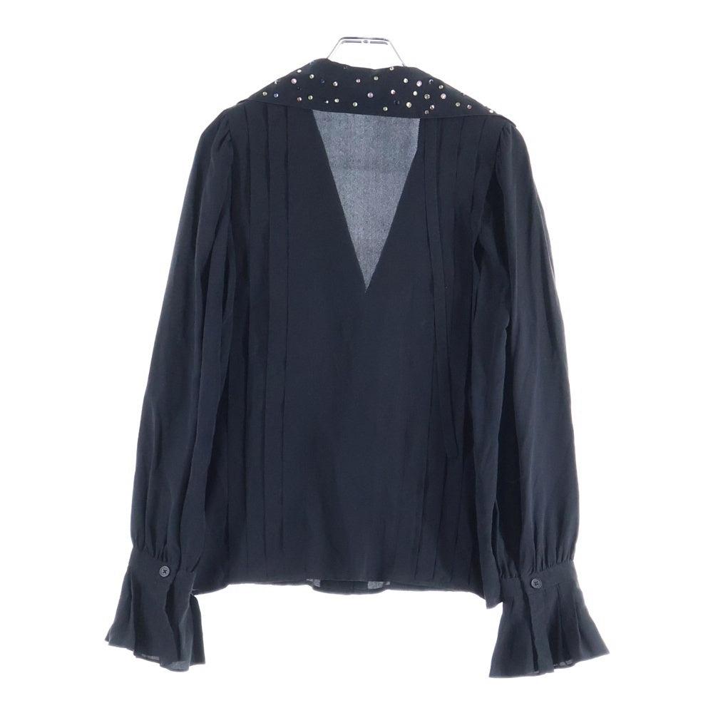 ZADIG&VOLTAIRE(ザディグエヴォルテール) ストーン装飾 プリーツ長袖シルクシャツ ブラック レディース