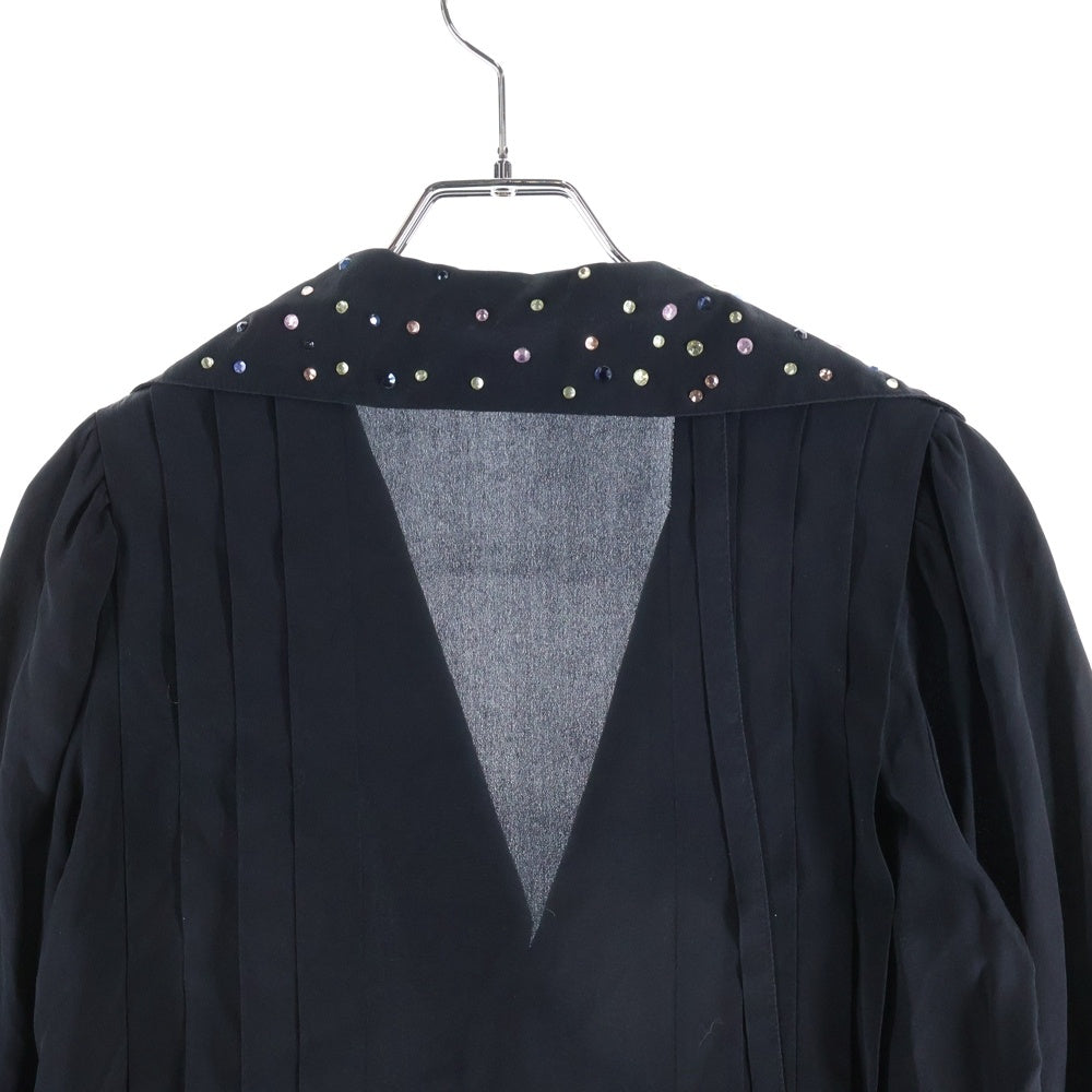ZADIG&VOLTAIRE(ザディグエヴォルテール) ストーン装飾 プリーツ長袖シルクシャツ ブラック レディース